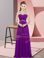 Exquisite Eggplant Purple Chiffon Backless Prom Party Dress Sleeveless Floor Length Beading