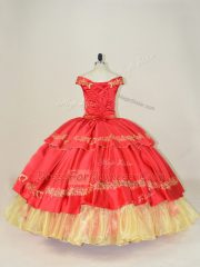 Discount Sleeveless Lace Up Floor Length Embroidery Ball Gown Prom Dress