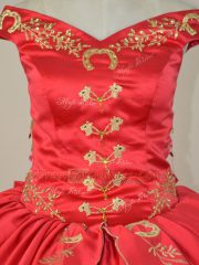 Discount Sleeveless Lace Up Floor Length Embroidery Ball Gown Prom Dress