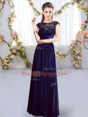 Cap Sleeves Zipper Floor Length Lace and Belt Dama Dress