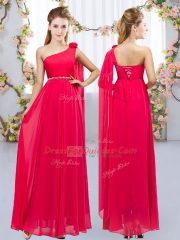 Fine Chiffon Sleeveless Floor Length Dama Dress and Beading and Hand Made Flower