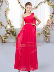 Fine Chiffon Sleeveless Floor Length Dama Dress and Beading and Hand Made Flower