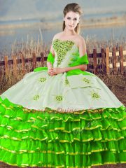 Smart Green Ball Gowns Organza Sweetheart Sleeveless Beading and Ruffled Layers Floor Length Lace Up Sweet 16 Dresses