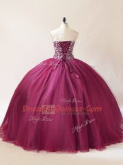 Beading Sweet 16 Dresses Burgundy Lace Up Sleeveless Floor Length
