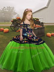 Sleeveless Lace Up Floor Length Embroidery Little Girls Pageant Dress