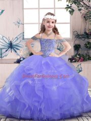 Straps Sleeveless Tulle Custom Made Pageant Dress Beading and Ruffles Lace Up