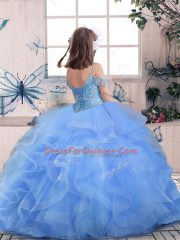 Straps Sleeveless Tulle Custom Made Pageant Dress Beading and Ruffles Lace Up