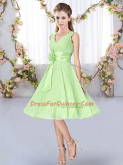 Luxurious Yellow Green V-neck Neckline Hand Made Flower Quinceanera Dama Dress Sleeveless Lace Up