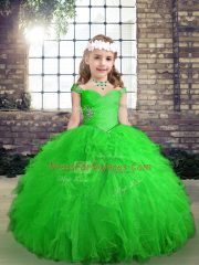 Green Little Girls Pageant Dress Party and Wedding Party with Beading and Ruffles Straps Sleeveless Lace Up