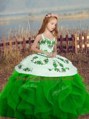 Trendy Straps Sleeveless Organza Girls Pageant Dresses Embroidery and Ruffles Lace Up