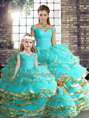 Decent Tulle Sleeveless Floor Length 15 Quinceanera Dress and Beading and Ruffled Layers