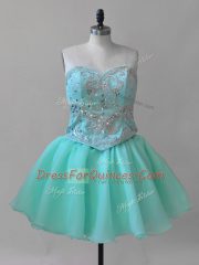 Dynamic Mini Length Aqua Blue Dress for Prom Sweetheart Sleeveless Lace Up