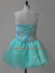 Dynamic Mini Length Aqua Blue Dress for Prom Sweetheart Sleeveless Lace Up
