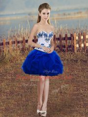 Royal Blue Ball Gowns Sweetheart Sleeveless Tulle Floor Length Lace Up Embroidery and Ruffles and Bowknot Quince Ball Gowns