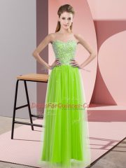 Best Floor Length Lace Up Prom Dresses Yellow Green for Prom and Party with Beading