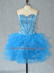 Glittering Sweetheart Sleeveless Organza Evening Dress Beading and Ruffles Lace Up