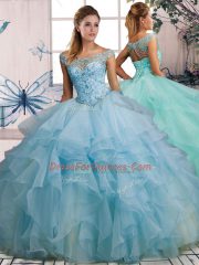 Custom Fit Organza Sleeveless Floor Length Quinceanera Gowns and Beading and Ruffles