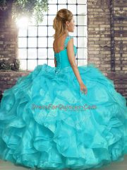 Fitting Floor Length Turquoise Vestidos de Quinceanera Organza Sleeveless Beading and Ruffles