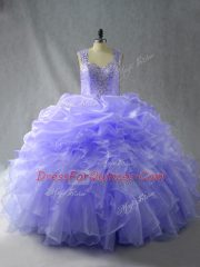 Admirable Straps Sleeveless Quinceanera Dresses Floor Length Beading and Ruffles Lavender Organza