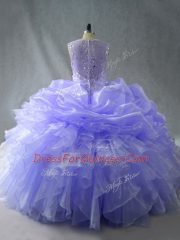 Admirable Straps Sleeveless Quinceanera Dresses Floor Length Beading and Ruffles Lavender Organza