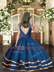 V-neck Sleeveless Backless Little Girls Pageant Dress Navy Blue Organza