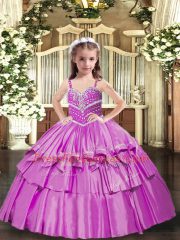 Lilac Sleeveless Beading Floor Length Kids Formal Wear