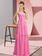 Custom Fit Rose Pink Chiffon Lace Up Sweetheart Sleeveless Floor Length Prom Evening Gown Beading
