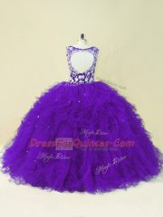Tulle Sleeveless Floor Length Sweet 16 Quinceanera Dress and Beading and Ruffles