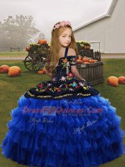 Fancy Red Ball Gowns Straps Sleeveless Organza Floor Length Lace Up Embroidery Child Pageant Dress
