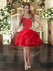 Red Ball Gowns Ruffles Prom Dresses Lace Up Tulle Sleeveless Mini Length