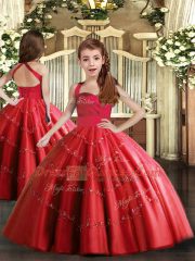 Trendy Red Sleeveless Floor Length Beading Lace Up Kids Formal Wear
