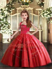 Trendy Red Sleeveless Floor Length Beading Lace Up Kids Formal Wear