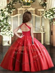 Trendy Red Sleeveless Floor Length Beading Lace Up Kids Formal Wear
