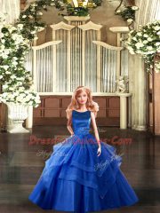 Royal Blue Tulle Lace Up Quinceanera Dresses Sleeveless Floor Length Ruffled Layers