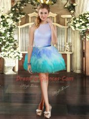 Scoop Sleeveless Prom Evening Gown Mini Length Ruffles Multi-color Tulle