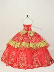 Beauteous Red Sleeveless Floor Length Embroidery and Bowknot Lace Up Vestidos de Quinceanera
