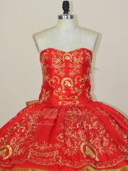 Beauteous Red Sleeveless Floor Length Embroidery and Bowknot Lace Up Vestidos de Quinceanera
