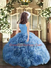 Floor Length Lilac Evening Gowns Fabric With Rolling Flowers Sleeveless Beading