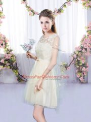 Scoop Sleeveless Tulle Quinceanera Court Dresses Lace and Bowknot Lace Up