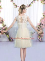 Scoop Sleeveless Tulle Quinceanera Court Dresses Lace and Bowknot Lace Up
