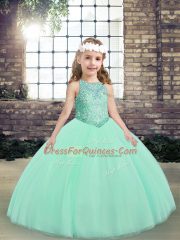 Apple Green Lace Up Little Girls Pageant Gowns Beading Sleeveless Floor Length
