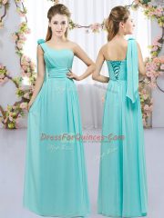 Comfortable Hand Made Flower Dama Dress Aqua Blue Lace Up Sleeveless Floor Length