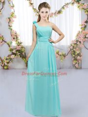 Comfortable Hand Made Flower Dama Dress Aqua Blue Lace Up Sleeveless Floor Length