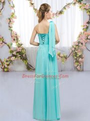 Comfortable Hand Made Flower Dama Dress Aqua Blue Lace Up Sleeveless Floor Length