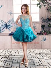 Charming Mini Length Teal Dress for Prom Scoop Sleeveless Lace Up