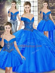 Romantic Floor Length Ball Gowns Sleeveless Royal Blue 15 Quinceanera Dress Lace Up