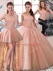 Glamorous Peach Sleeveless Beading Lace Up Sweet 16 Quinceanera Dress