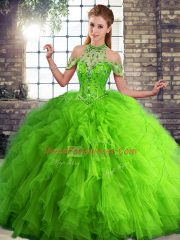 Discount Tulle Sleeveless Floor Length 15th Birthday Dress and Beading and Ruffles