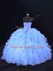 Modern Purple Strapless Neckline Beading and Ruffles Ball Gown Prom Dress Sleeveless Lace Up