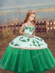 Straps Sleeveless Side Zipper Little Girls Pageant Gowns Green Organza